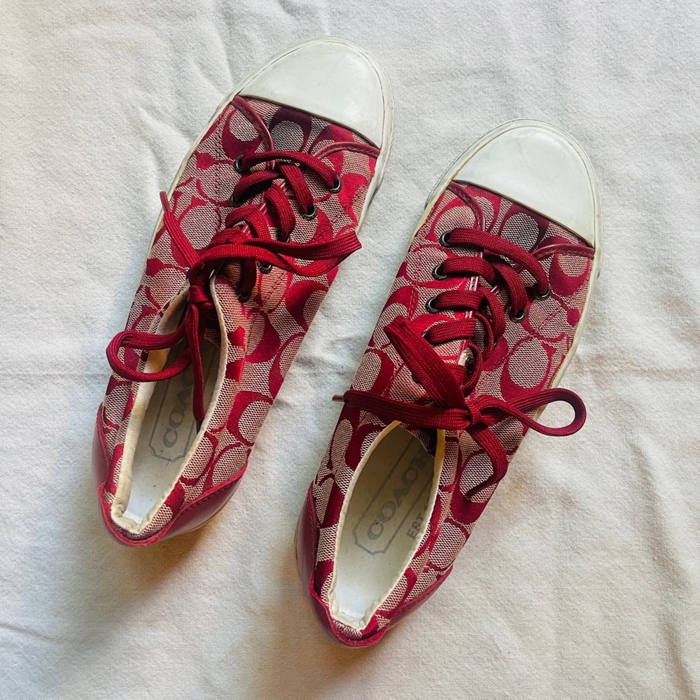 Coach Burgundy Monogram Sneakers, Authentic